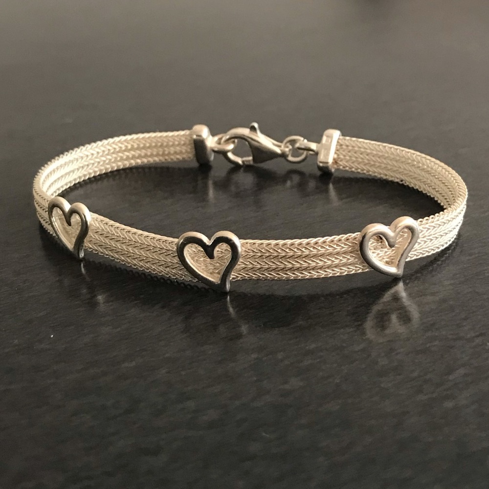 3 open heart mesh bracelet 925 sterling silver